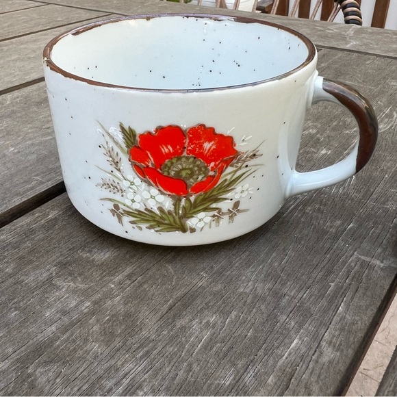 Vintage Japan Stoneware Floral Speckled Soup Bowl or Large Mug Set of Two - Picture 4 of 11